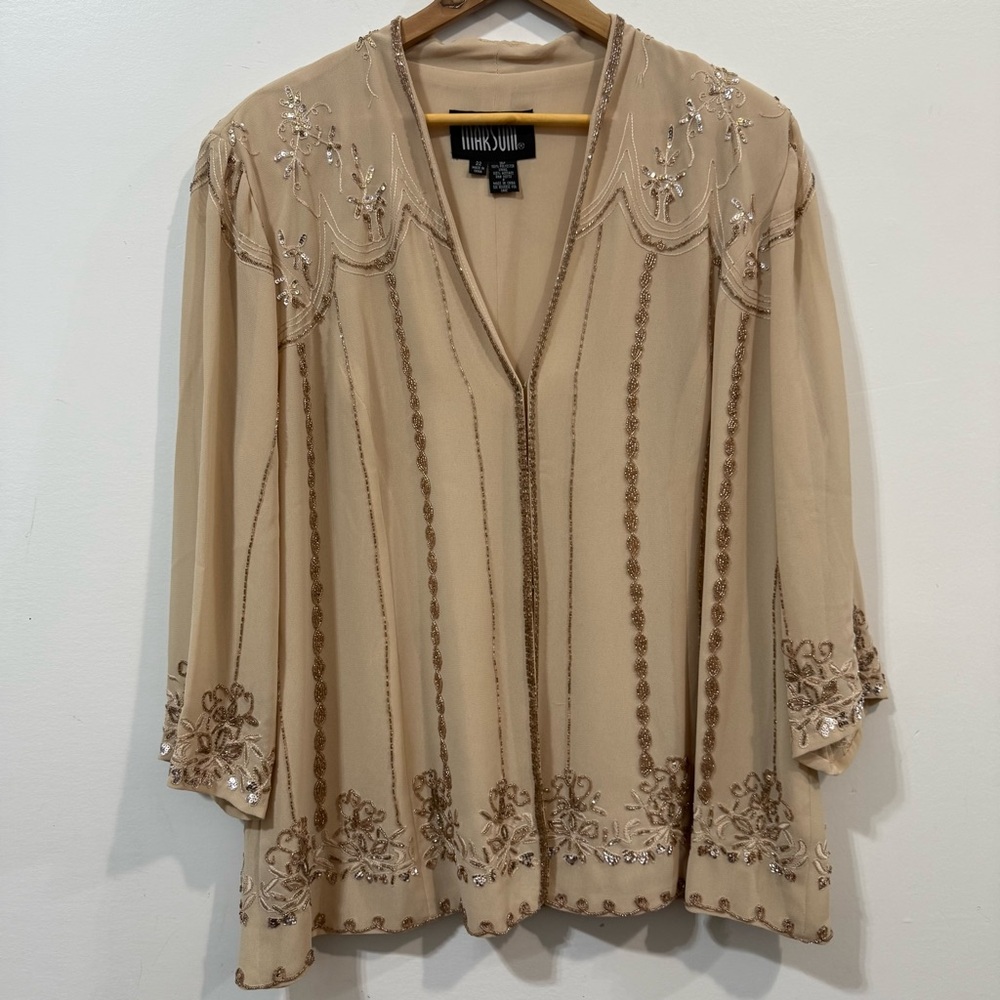 Marsoni Neutral Beaded Sequin Grandmacore Old Money Preppy Fall Cardigan Size 22